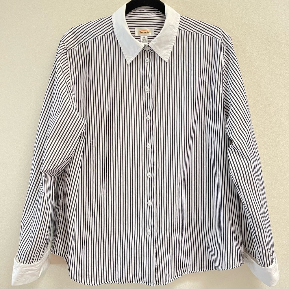 Talbots Striped Button Down Collar old money coastal grandma Shirt size 14 - Picture 1 of 5